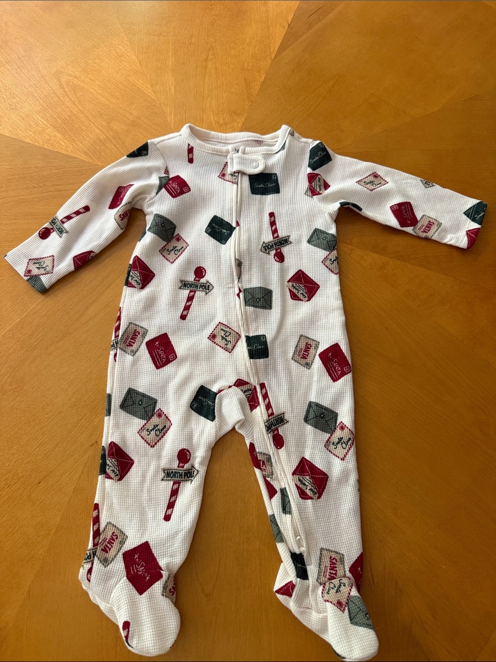 Carter’s One-Piece Footed Pajama with Red & Green Postal Print